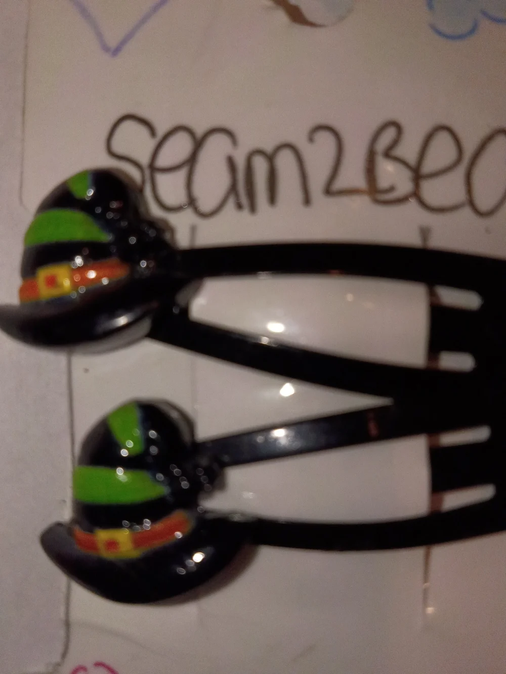 Kids Witch Hat Hair Clips - Black and Green
